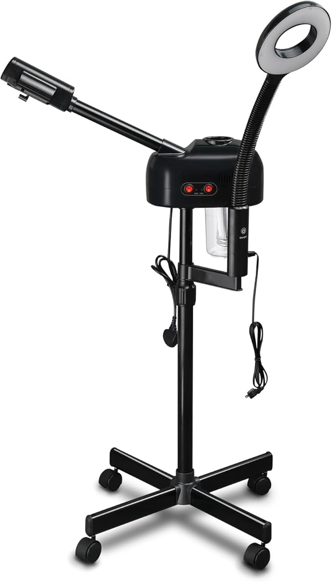 Winado 2 in 1 Facial Steamer with 5X Magnification Light, Deep Cleaning for Personal Skin Care, Beautician Steamer Professional Humidifier Facial Spa Mist Steam for Home & Beauty Salon, Black