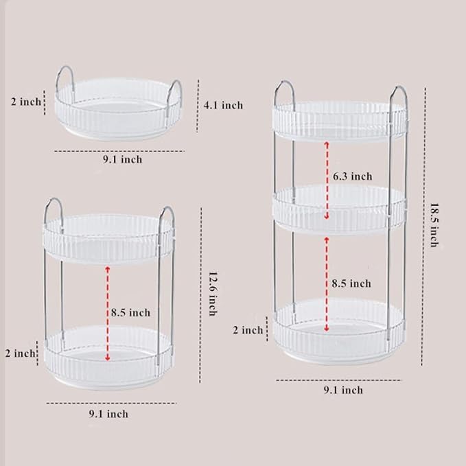 Makeup Organizer for Vanity, 360° Rotating Bathroom Organizer Countertop, High-Capacity Skincare Organizer, Spinning Cosmetics Organizer for Dresser Countertop (3 Tiers, Grey)
