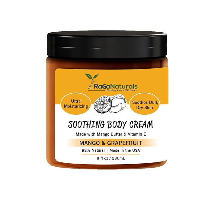 RaGaNaturals Natural Mango Butter Body Cream for Dry Skin for Women, Men - Tropical Plant-Based Hydrating Moisturizer with Avocado Oil and Vitamin E - Non-Greasy, Vegan, Cruelty-Free, Smell Good -8 Oz