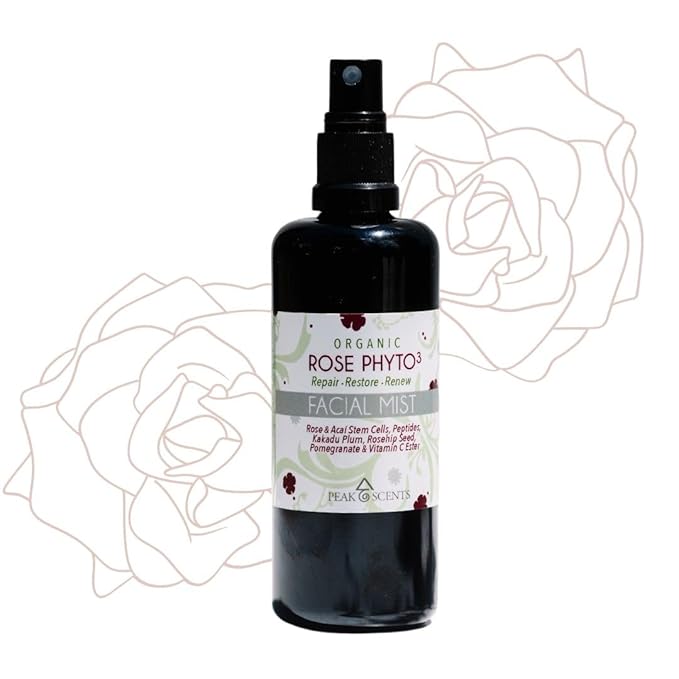 Organic & Vegan Rose Phyto³ Water Facial Spray - Moisturizing Face Mist & Setting Spray, Soothing, Hydrating Mist Rose Water For Face - Great for Facial Massaging (4 oz)