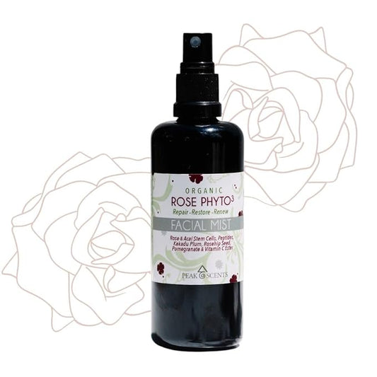 Organic & Vegan Rose Phyto³ Water Facial Spray - Moisturizing Face Mist & Setting Spray, Soothing, Hydrating Mist Rose Water For Face - Great for Facial Massaging (4 oz)