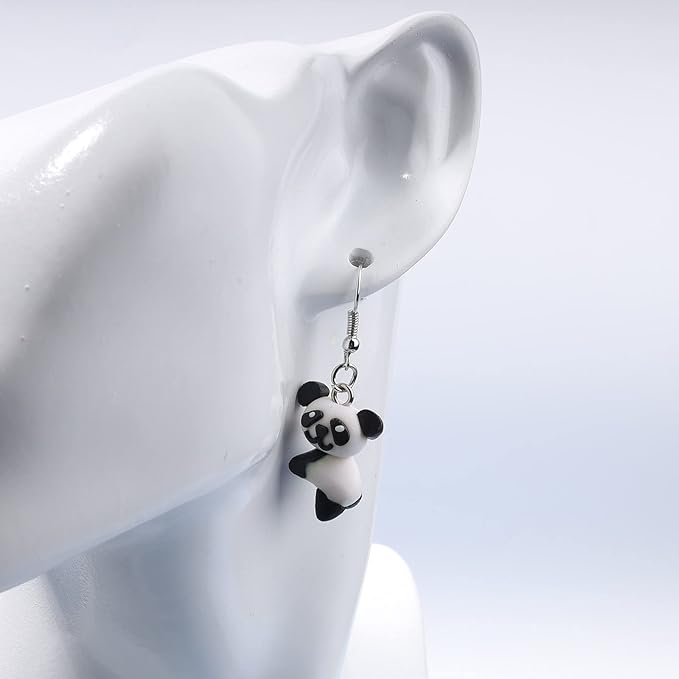 Soft Pottery Panda Earrings Cute Panda Bear Drop Dangle Earrings 3D Animal Earrings Innovative Clay Earrings Jewelry for Women and Teen Girls Gifts
