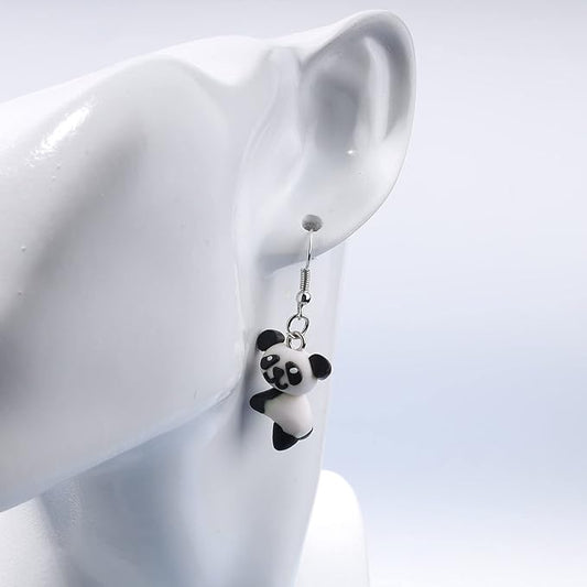 Soft Pottery Panda Earrings Cute Panda Bear Drop Dangle Earrings 3D Animal Earrings Innovative Clay Earrings Jewelry for Women and Teen Girls Gifts