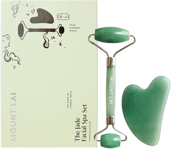 Mount Lai Jade Gua Sha Facial Tools, Jade Roller and Gua Sha Facial Tools Set, Guasha Tool for Face to Relieve Muscle Tension and Reduce Puffiness, Anti Aging Skin Care Sets for Women