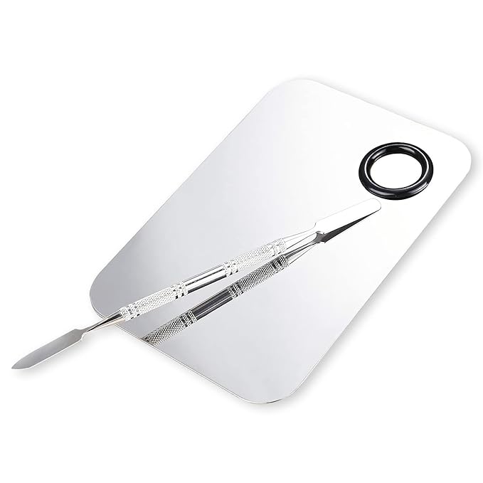 Makeup Mixing Palette, Upgrad Stainless Steel Metal Mixing Tray with Spatula Artist Tool for Mixing Foundation Nail-Art