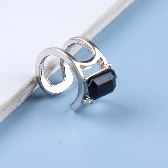 Vintage Crystal Ear Cuff Earrings Black Onyx Cuff Earrings Rhinestone Cartilage Earrings Silver Open Cuff Wrap Earrings Jewelry for Women