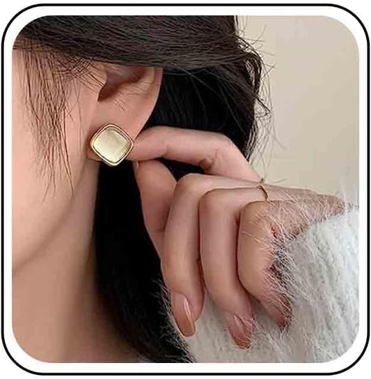 Vintage Square Opal Earrings Opal Square Stud Earrings Moonstone Stud Earrings Geometric Square Earrings Jewelry for Women