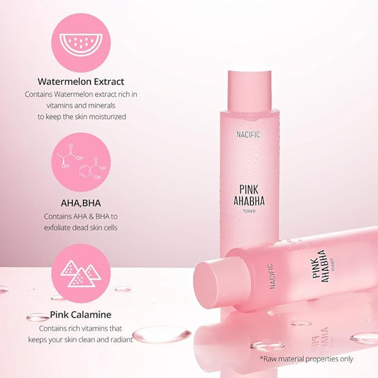 NACIFIC Pink Aha Bha Triple Set (Toner 150ml, Serum 50ml, Cream 50ml) AHA, BHA, Watermelon extract, Glow, Moisturizing, Hyaluronic Acid