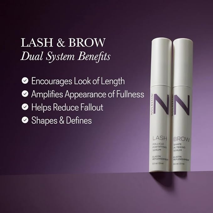 NULASTIN Eyelash Serum & Brow Serum - Lash & Brow Dual System - Eyebrow & Eyelash Enhancing Serums with Keratin & Peptides for Fuller Looking Lashes & Brows (2 Count, 0.1 Fl Oz Each)