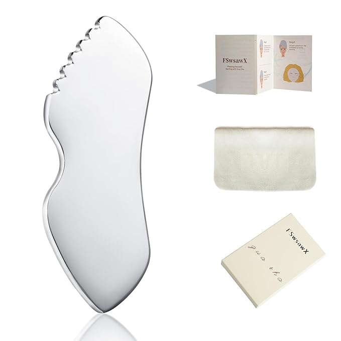 Stainless Steel Gua Sha Facial Tools, Face Comb & Massager Metal Gua sha Tool for Blood Circulation & Lymphatic Drainage, Body and Face Gua Sha Stone for Tighten Skin