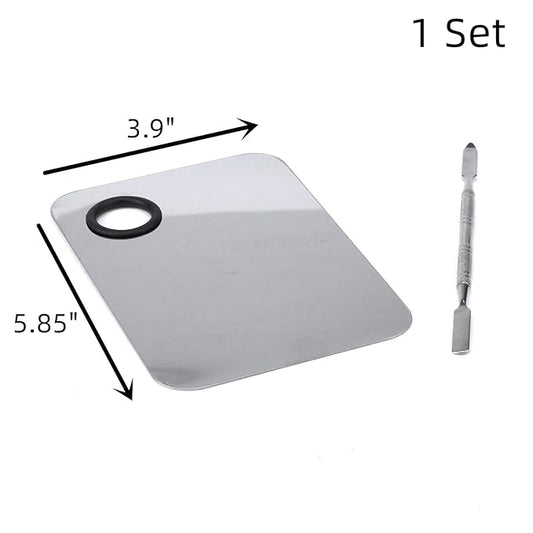 Stainless Steel Professional Beauty Palette,Large Square and Half Moon Color Palette，Silver，with Color Stick,1 SET