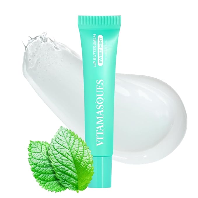 Vitamasques Lip Butter Balm - Sweet Mint, Korean Lip Balm - Peptide Lip Treatment - Lips Balm Hydrating - Light Tinted Lips balm - Made in Korea - 0.33 fl.oz