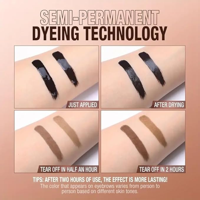 Tattoo Eyebrow Gel Easy Peel Off, Peel Off Eyebrow Tint, Easy Peel off Eyebrow Gel, Peel Off Eyebrow Tint, Waterproof & Sweatproof for All Skin Types (#2 Medium Brown)
