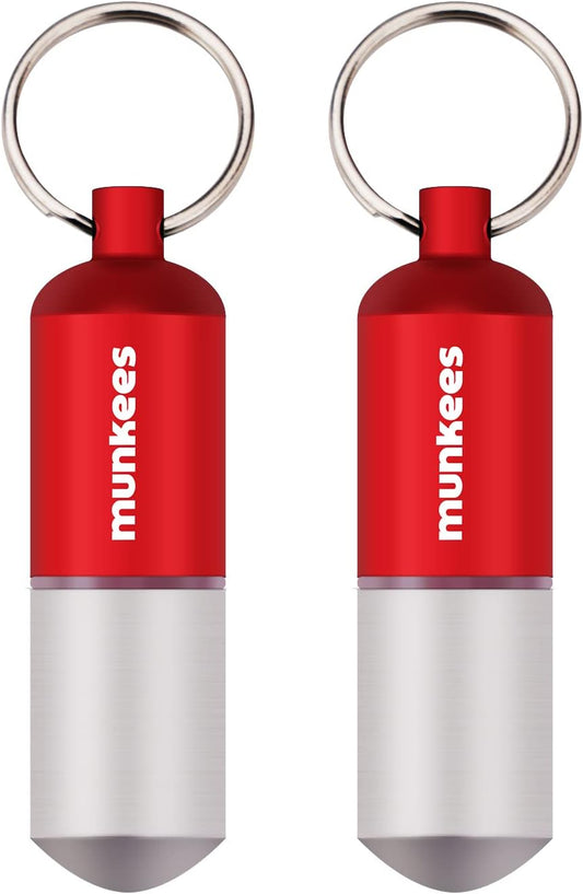 munkees Portable Pill Case Small Waterproof Capsules EDC Keychain, Travel Pill Bottle for Camping, Hiking, Backpacking, Compact Valuables Container for Outdoors 2-Pack