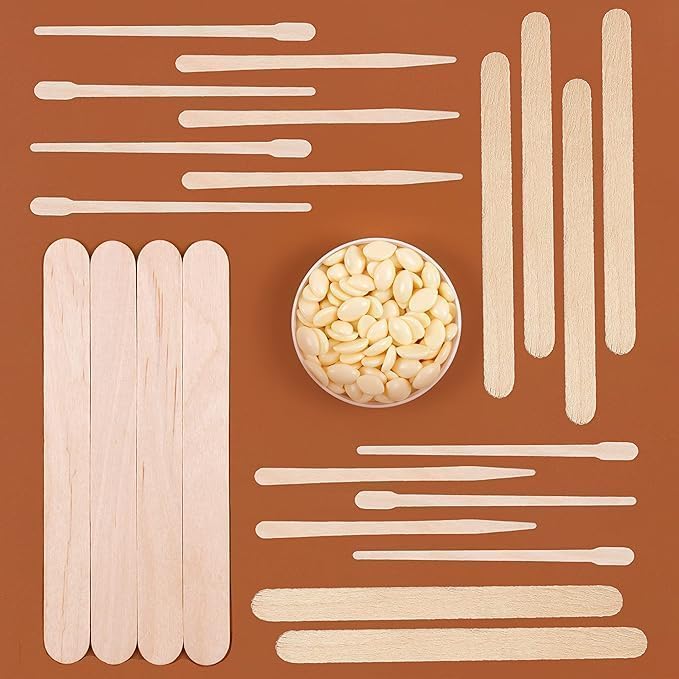 Mibly 4 Style Assorted Wooden Wax Sticks for Body Legs Face and Small Medium Large Sizes Eyebrow Waxing Applicator Spatulas for Hair Removal or Wood Craft Sticks (Pack of 800)