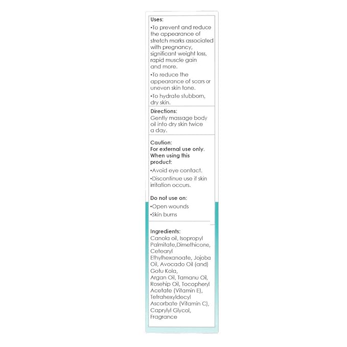 ReTone® Body Oil: Stretch Mark Prevention -Non-greasy finish - Infused with Gotu Kola - No mess dispenser - Tamanu oil + Argan Oil + Rosehip Oil + Jojoba Oil + Vitamin E C (dry skin, uneven skin tone)