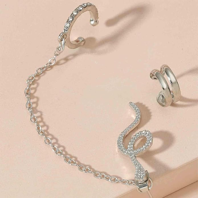 Punk Snake Cuff Chain Earrings Gold Serpent Cartilage Earrings Snake Ear Wrap Earrings Gothic Snake Helix Chain Earrings Gold Long Chain Earrings Jewelry for Women and Girls