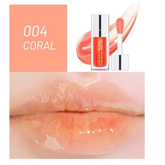 Plumping Lip Oil, Long Lasting Hydrating Lip Gloss Tinted Lip Balm Non-sticky Revitalizing, Tinting Lip Care Oil for Dry Lip (CORAL)