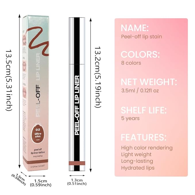 Matte Liquid Lip Stain Peel Off Lip Liner Tattoo - Brown, Waterproof Smudge-Proof Lip Gloss, Long-Lasting Non-Stick Cup Formula, Natural Peel Off Design for All Skin Types #02