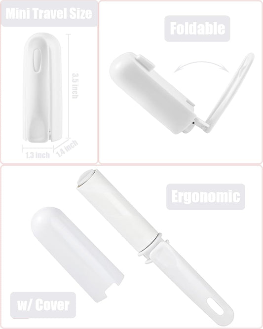 Mini Lint Roller Travel Size Refillable On The Go Lint Roller with Cap and 4 Refills Total 150 Extra Sticky Sheets for Pet Hair Lint Remover with Cover for Purse Bag Car (White)