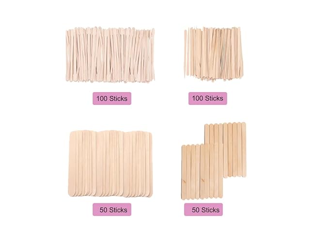 Mibly 4 Style 300 Pcs Assorted Wooden Wax Sticks for Body Legs Face and Small Medium Large Sizes Eyebrow Waxing Applicator Spatulas for Hair Removal or Wood Craft Sticks
