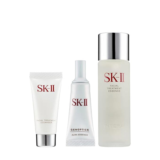 SK-II Pitera Aura 3 Piece Kit (2.5 Ounce Facial Treatment Essence + 0.57 Ounce Facial Treatment Cleanser + 0.33 Ounce Genoptics Aura Essence)