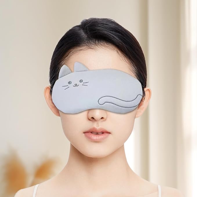 PERFECTSIGHT Kitty Sleep Eye Masks, Cute Plush Sleep Eye Cover Lightweight Adjustable Eyeshade Faux Fur Mask Cover for Women Men Sleep Travel Nap, Grey Cat