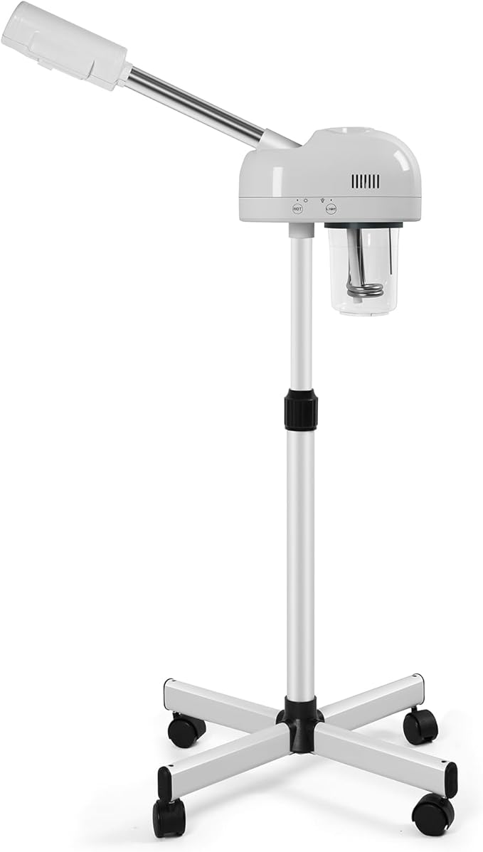 Stand Professional Ozone Facial Steamer with Touch Control, Adjustable Height & Rolling Base, 360° Rotatable Nozzle, Hot Mist Function, Use for Home, Salon SPA (White)