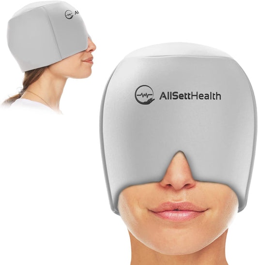 Migraine Relief Cap Ice Head Wrap Headache and Migraine Hat | Headache Relief with Hot/Cold Gel Head Ice Pack with Face and Eye Headache Mask Compress - Grey