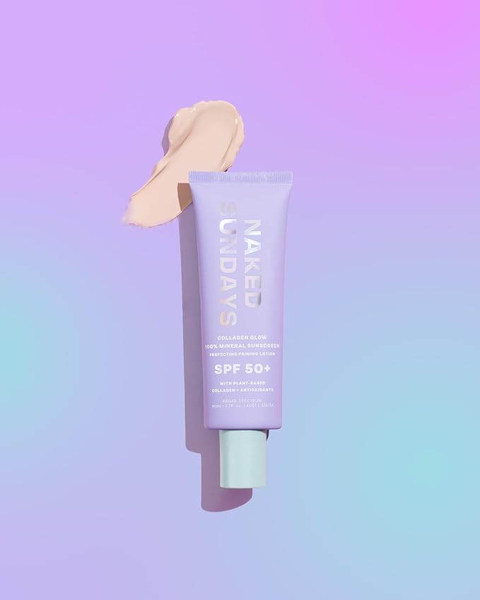 Naked Sundays SPF 50 Mineral Glow Sunscreen, Daily Hydrating Facial Moisturizer & Primer with Zinc Oxide, Sheer Tint, Broad Spectrum SPF Lotion (Jumbo 80ml)