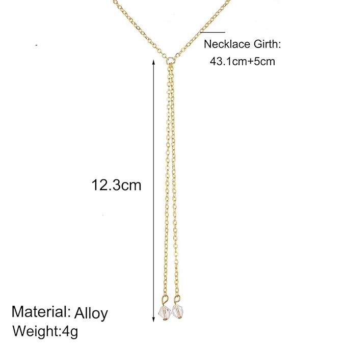 Boho Crystal Drop Necklace Gold Crystal Tassel Y Necklace Chain Vintage Long Drop Chain Necklace Minimalist Necklace Chain Jewelry for Women and Girls Gifts