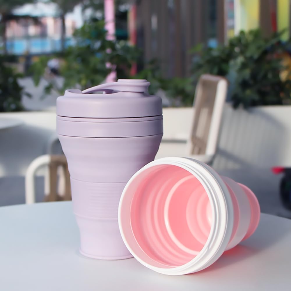 Silicone Coffee Cup with Straw lid Collapsible Cups for Traveling 20oz Lightweight Folding Water Mug for Picnic Hicking Camping Climbing
