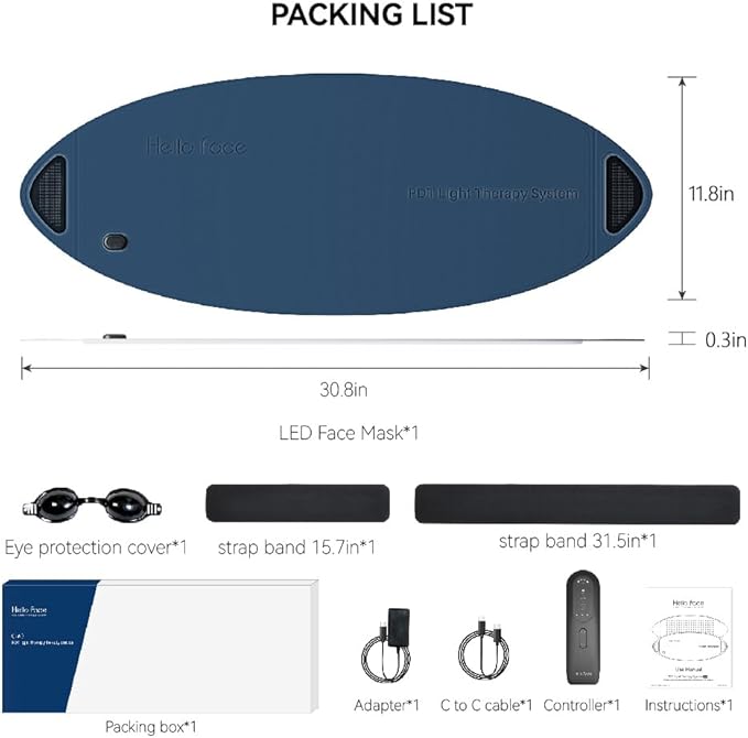 Red Light Therapy for Face and Neck, 720 LED Infrared Light Therapy Mask for Wrinkles and Acne, Large 30.8" x 11.8" Panel for Body, Red Light Mask Gift for Women, Mom, PDT Facial Skincare at Home