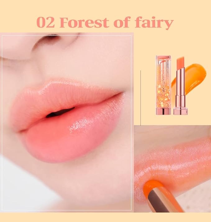 [SET] CORINGCO Sparkle Cute Color Changing Lip Balm｜ Colored Lip Cream Lip Gloss, Glitter Lip Care Lip Pack Birthday Gift Glitter Gift Sequin Shiny Spangle Lipbalm (#02 Fairy Forest)