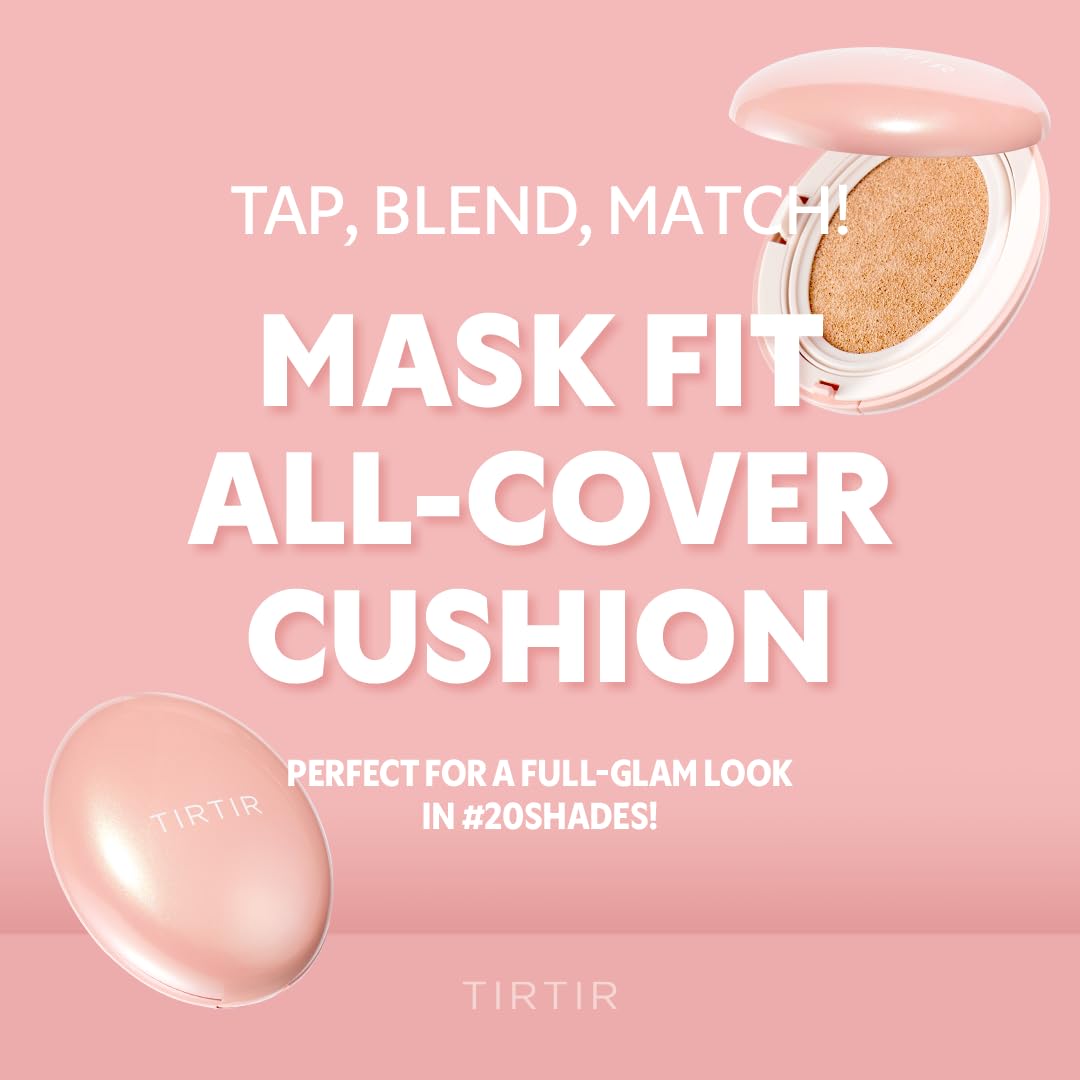 TIRTIR Mask Fit All Cover Pink Cushion Foundation | High coverage, Velvety Matte Finish, Lightweight, Flawless, Corrects Redness, Korean Cushion (#33C Hazel, Full Size, 0.63 Fl Oz)