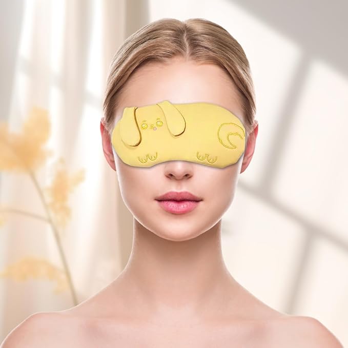 PERFECTSIGHT Eye Mask, Cute Plush Lightweight Adjustable Eyeshade, Faux Fur Cover for Women Men Sleep Travel Nap, Yellow Puppy