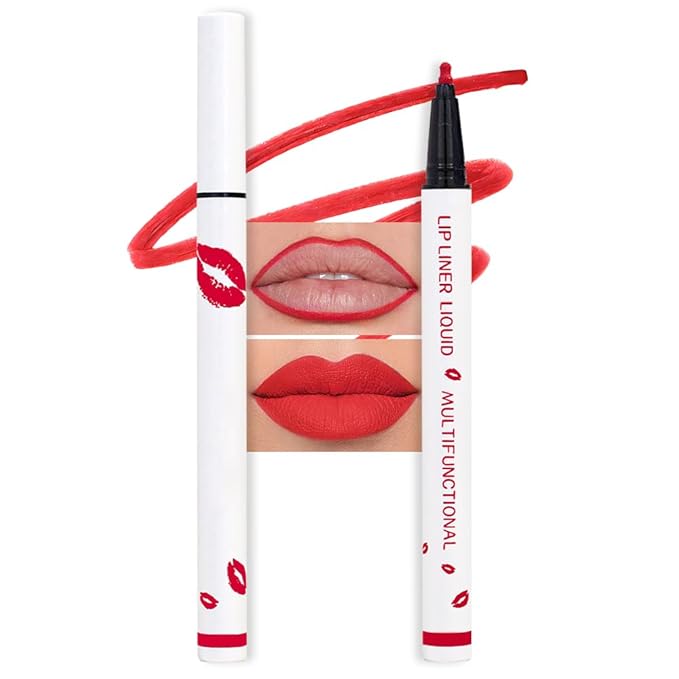 evpct Longwear Liquid Lip Liner Stain Marker Pen Long Lasting Waterproof, Ruby Red Matte Semi Permanent 24 Hour Lip Liner and Lipstick Combo, Korean Color Stay Lipliner All Day, Lips Stain peel off