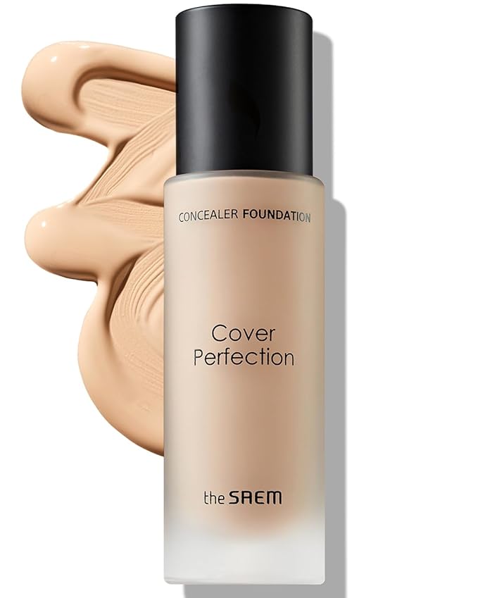 THESAEM Cover Perfection Concealer Foundation - 24H Coverage, Light Liquid Texture - Ideal for Oily, Combination Skin, Provides Semi-Matte, Smooth Finish, 1.01 fl.oz. (1.5 Natural Beige)