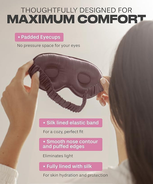 SUNDAYSILKS™ 3D Contoured Silk Sleep Mask | Padded Silk Eye Mask with Eye Cups for Lash Extensions | Blackout, Organic for Women & Men, Perfect for Travel, Slip-Free Deep Sleeping, Antifaz para Dormir