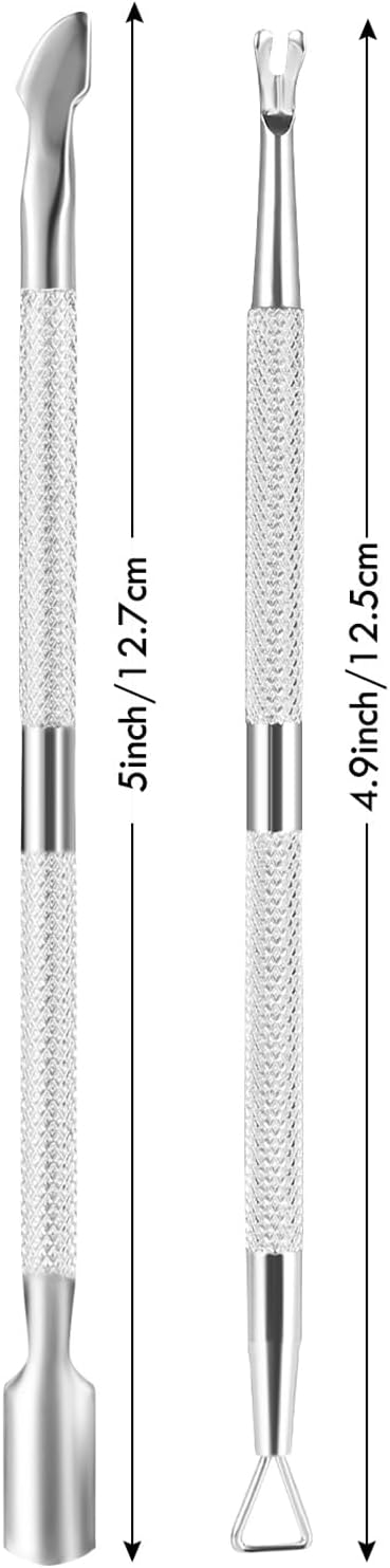 2PCS Cuticle Pusher and Cutter Remover, Xunxmas Salon Nail Scraper for Gel Polish, Stainless Steel Manicure and Pedicure Cleaner Tool for Fingernail and Toenail (Silver)