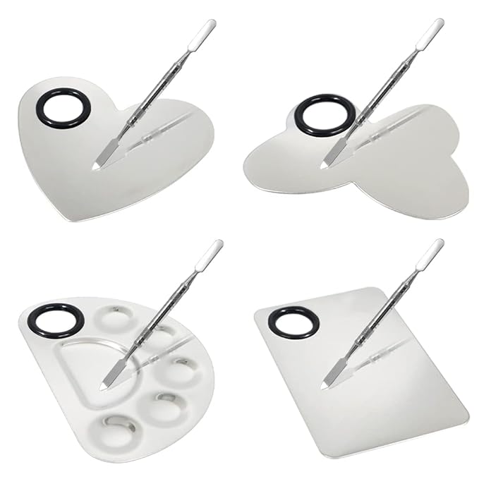 4 Pack Makeup Mixing Palette with Spatula, Stainless Steel Cosmetic Palette, Makeup Foundation Mixing Palette, Makeup Metal Mixing Tray for Makeup Nail Art Accessories