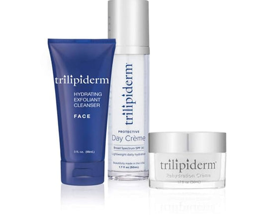 Trilipiderm Essential Face Regimen Bundle – Hydrating Exfoliant Cleanser, Protective Day Crème, Rehydration Night Crème Set – Complete 3-Step Skincare Solution for Hydration and Renewal
