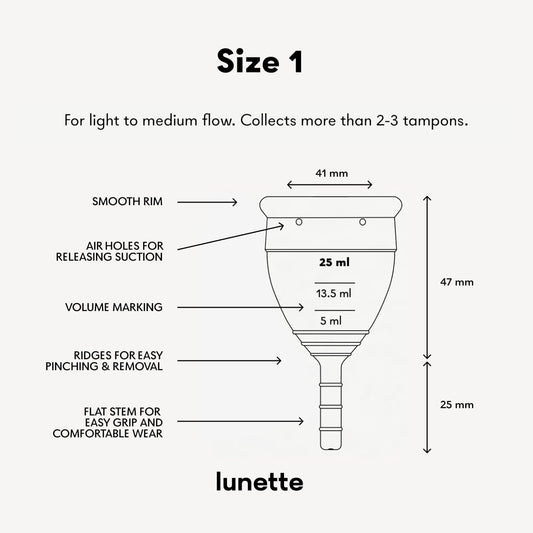 Lunette Menstrual Cup – Best Reusable Period Cup – Wear for 12 Hours and Reuse up to 10 Years, Pink Size 1 for Light to Moderate Flow