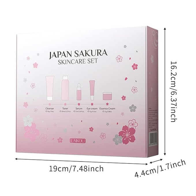 Sakura Skincare Gift Set, Skin Care Travel Kit with Cleanser, Toner, Serum, Eye Cream, Face Cream for Women Girls (5pcs)
