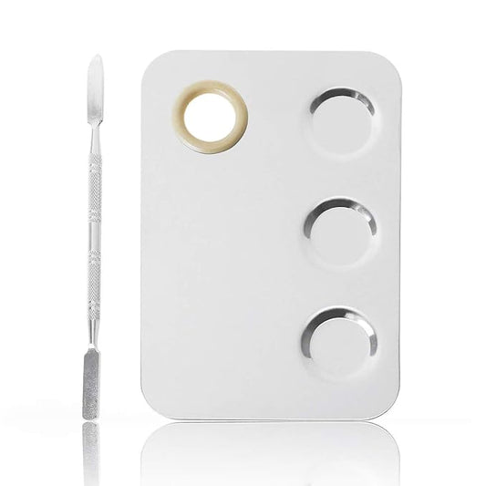 Makeup Mixing Palette, 6x4inch Stainless Steel Makeup Palette 3-well Nail-art Cosmetic Artist Mixing Palette with Makeup Spatula, Stocking Stuffers Christmas Gifts for Women