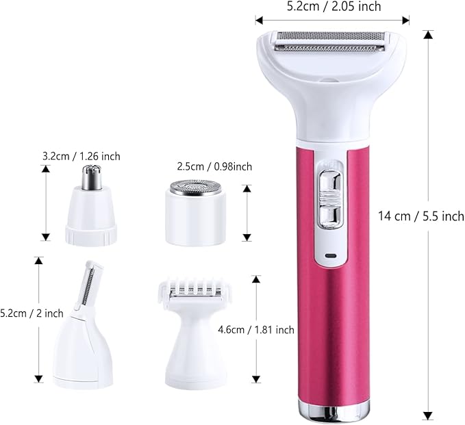 Electric Razor for Women Removal for Body Nose Hair Trimmer Face Shavers Eyebrow Legs Armpit Bikini Area Pubic Underarms Painless Rechargeable Portable 5 in 1 Womens Razors Set