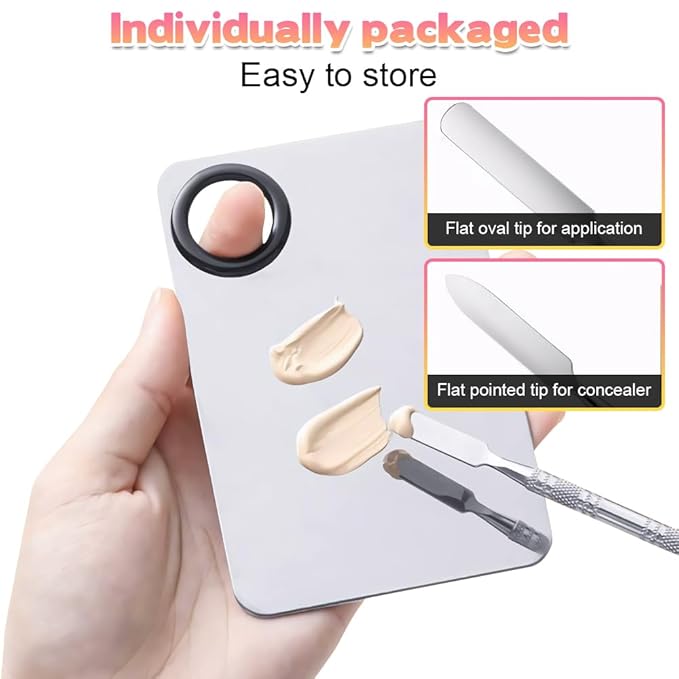Makeup Mixing Palettes, Makeup Palette with 6PCS Mini Powder Puff, Foundation Palette with Makeup Spatula, Stainless Steel Nail Art Palette Set, For Makeup Pigment Blending