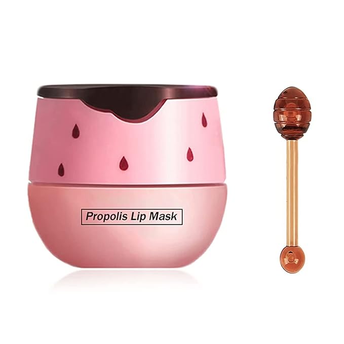 Nourishing Lip Balm Honey Pot, Moisturizing Strawberry Propolis Lip Mask, Hydrating & Prevention Dry and Cracked Lip Scrubs Exfoliator Lip Sleeping Mask Reduces Lip Lines
