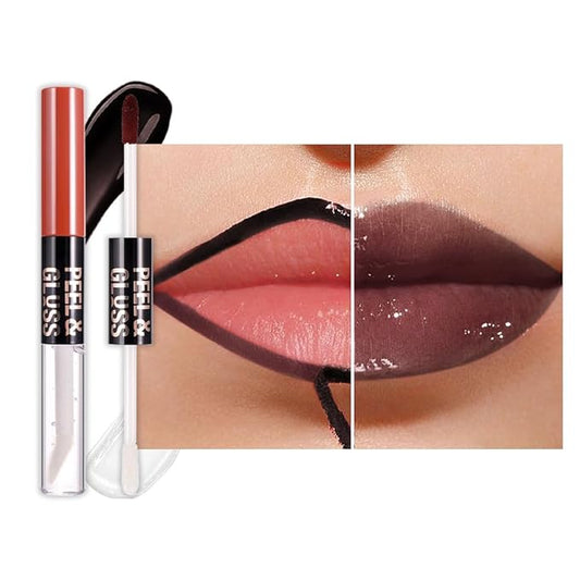 Maroon Lip Stain Peel Off Lip Gloss oil Dual-Ended Combo, Lips Liner Stain Peel Off Tattoo, Long Lasting & Waterproof, Transfer-Proof Lip Tint Stain with Lip oil for All Skin Type 07#