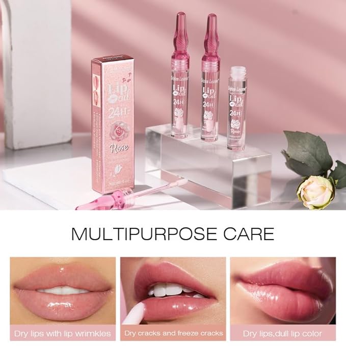 Rose Lip Oil Moisturizing Nourishing Repair Lips Reduce Fine Lines Relieve Dryness Long-Lasting Daily Use Lip Care